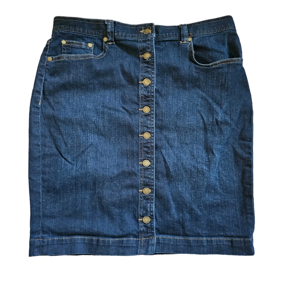 Chaps Denim Button Front Jeans Skirt Size 8